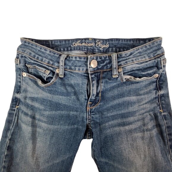 American Eagle Jeans Women 2 28x31 Stretch Skinny Low Rise Denim Medium Wash - Picture 5 of 13